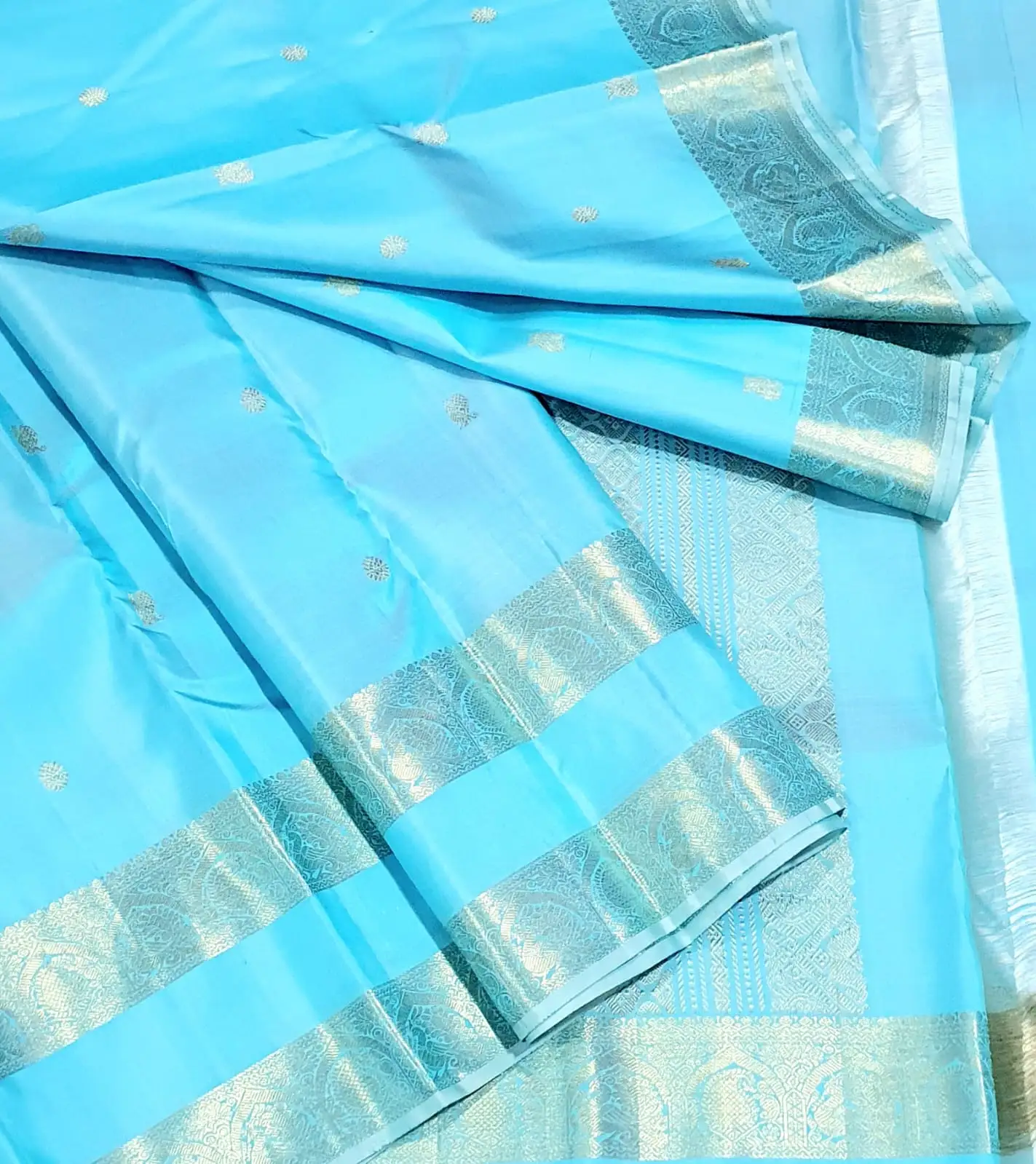 Aqua Blue Butta Zari Kanchipuram Bridal Silk Saree